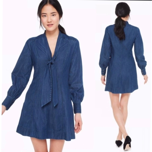 Kate Spade Tie Neck Denim Mini Dress - Picture 1 of 10
